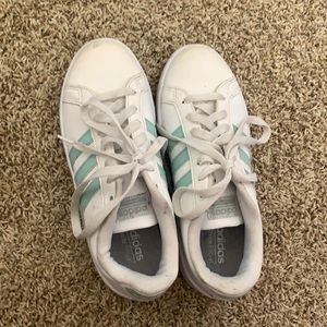 Adidas cloudfoam mint green and white shoes